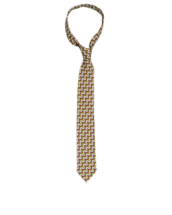Hermes Geometric Tie, Silk, Green/Brown, 3*